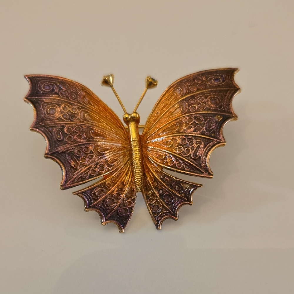 Elegant Gold and Purple Butterfly Brooch